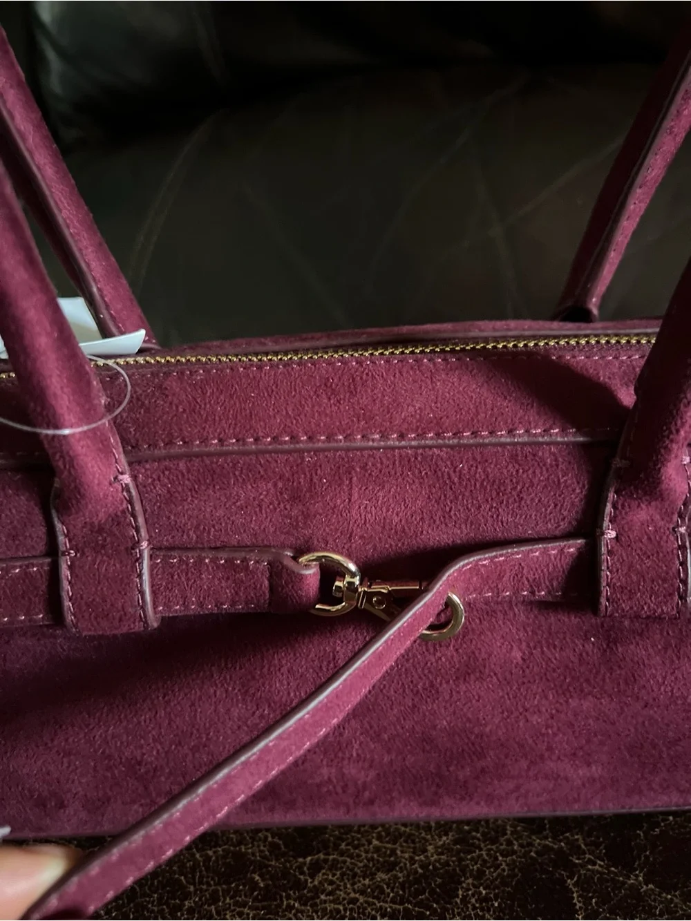 LOFT Wine Suede Satchel with Gold Hardware